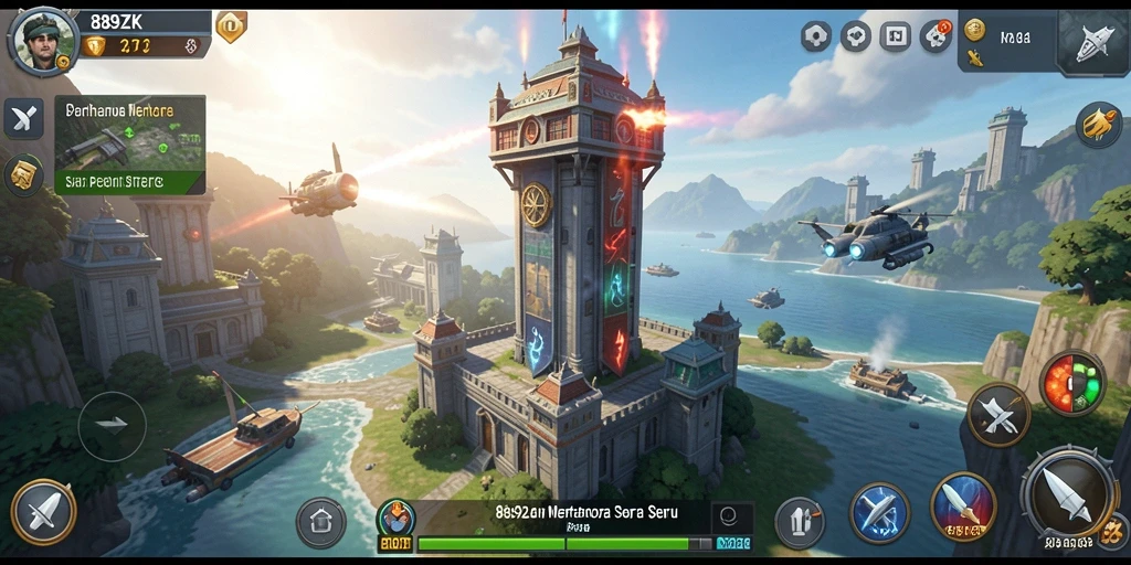 Tangkapan layar gameplay <strong>889ZK</strong> menampilkan pertahanan menara yang strategis.
