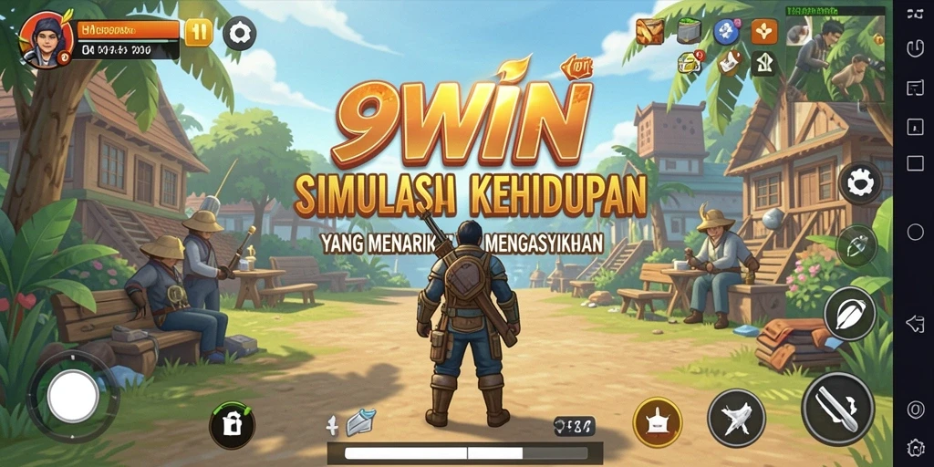 Screenshot gameplay 9WIN menampilkan simulasi interaksi antar karakter.