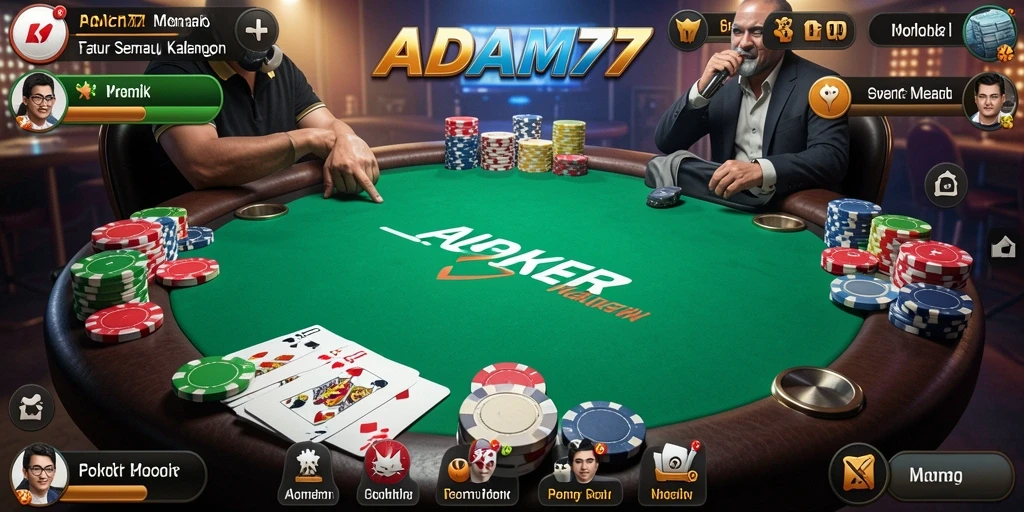 Tangkapan layar permainan Poker yang menampilkan pengalaman seru di ADAM77.