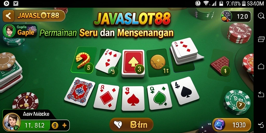 Tampilan gameplay seru dari JAVASLOT88 yang menampilkan kartu Gaple.