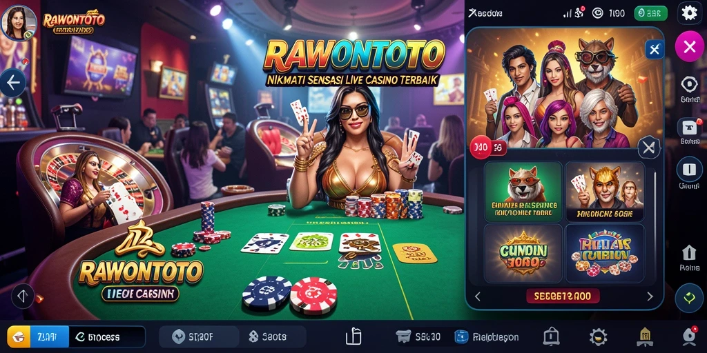 Screenshot gameplay RAWONTOTO dengan dealer langsung dan permainan seru.